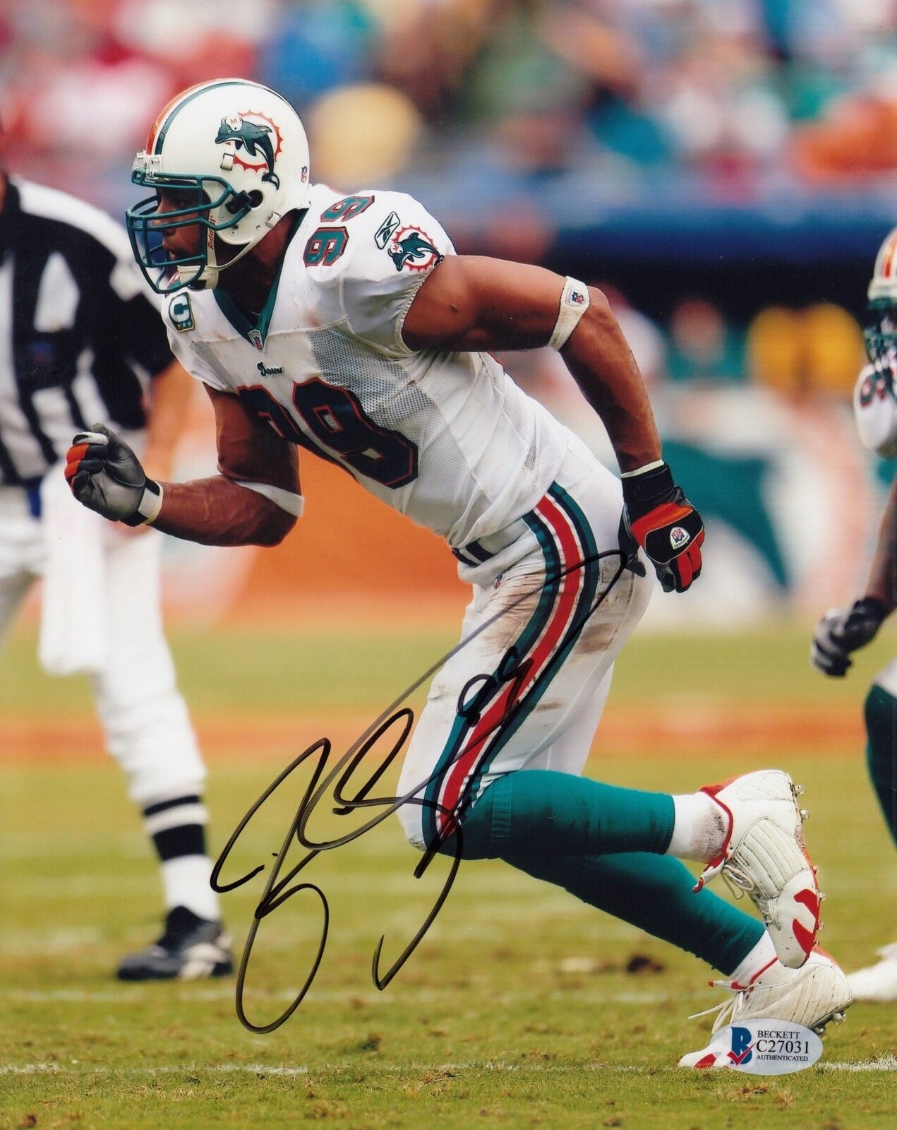 Jason Taylor #0 Signed 8x10 Photo Poster painting Beckett Certified Miami Dolphins 042918