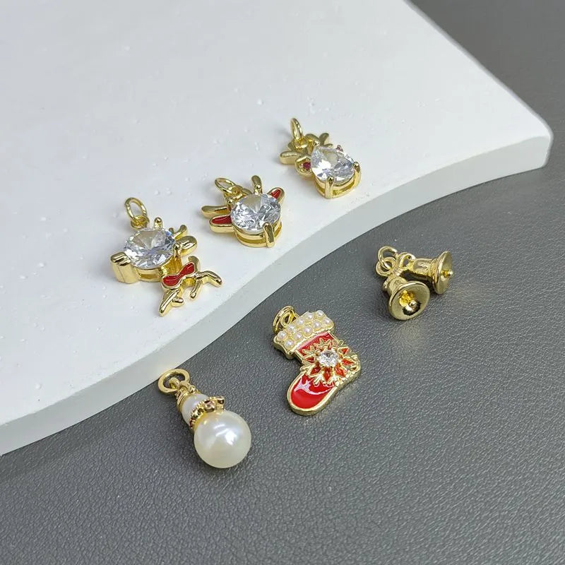 1 Piece 12*14.8mm 14 * 20mm 9*18mm Copper Zircon Sock Bell Elk Pendant Jewelry Accessories