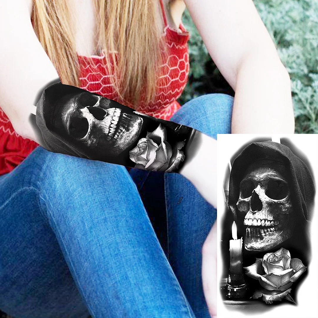 Sdrawing Rose Flower Temporary Tattoos For Women Adults Realistic Vampire Wolf Scary Snake Crown Fake Tattoo Sticker Arm Tatoos