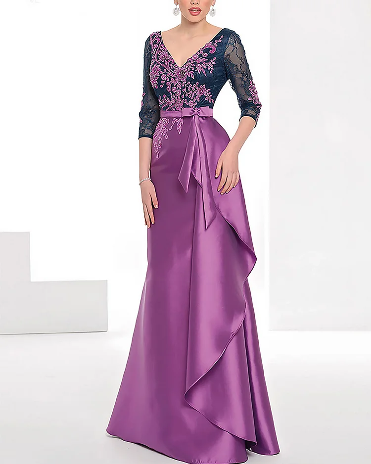 Women's Elegant Lace Long Sleeve French Dress