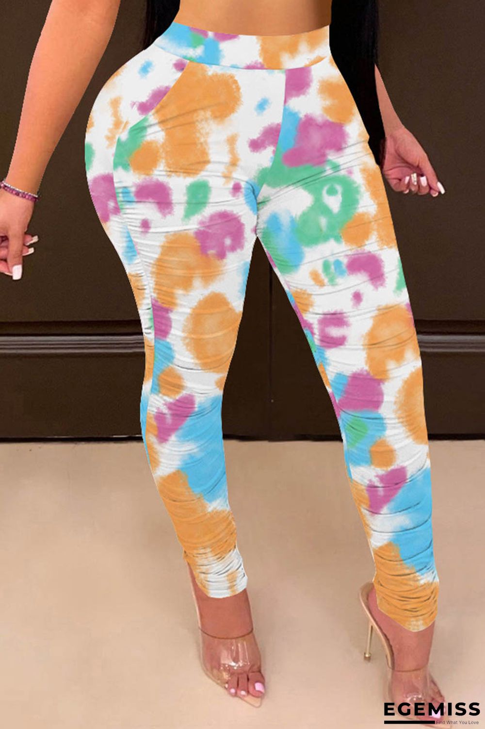 Orange Casual Print Patchwork Skinny High Waist Pencil Trousers | EGEMISS