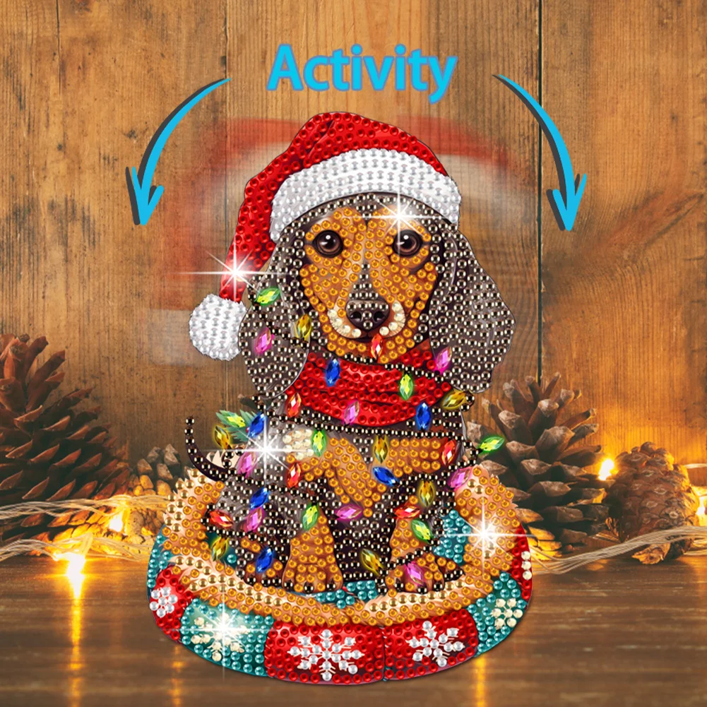 DIY Xmas Dachshund Acrylic Shaking Head Desktop Diamond Painting Art Kits for Kids