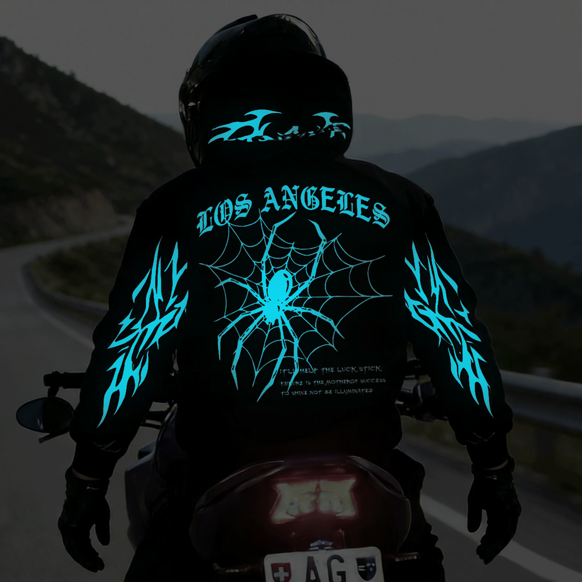 Luminous Spider Graphic Motorcycle Hoodie