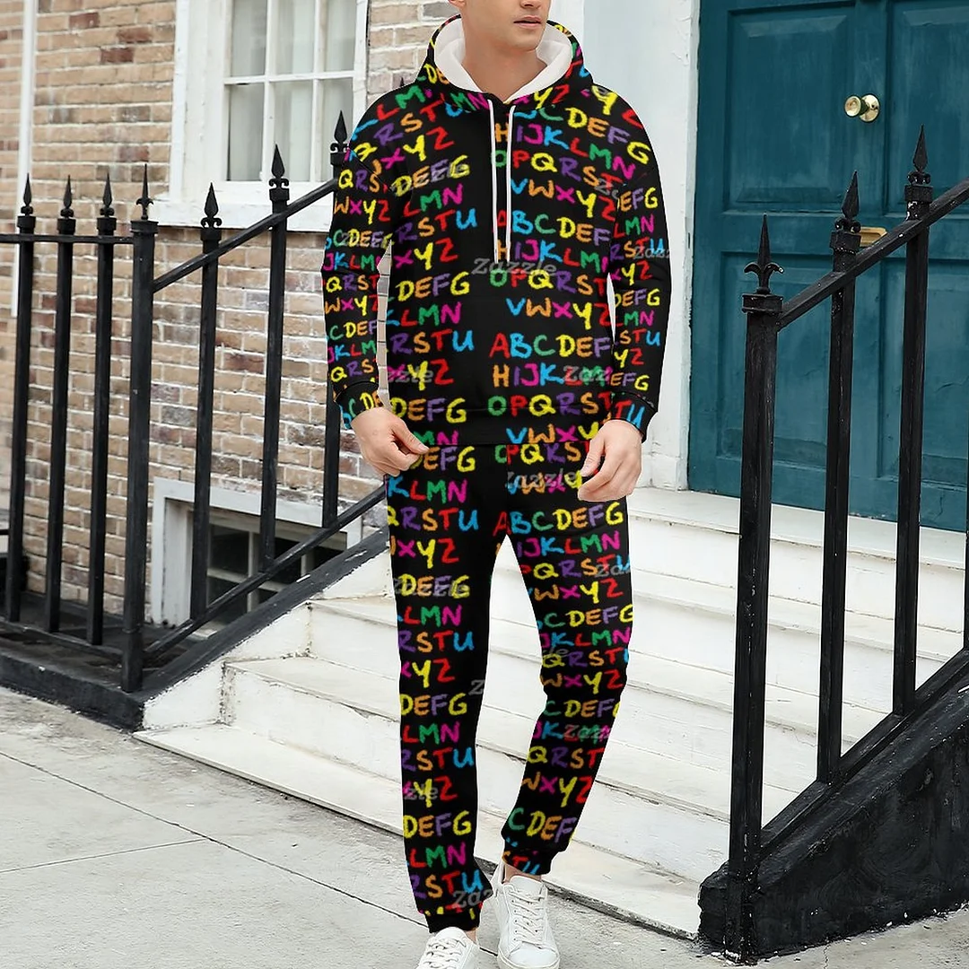 SFNEEWHO The Colorful Alphabet In Chalk Men's Tracksuit 2 Piece Hoodie  Sweatsuit Sets Casual Jogging Athletic Suits 45.70