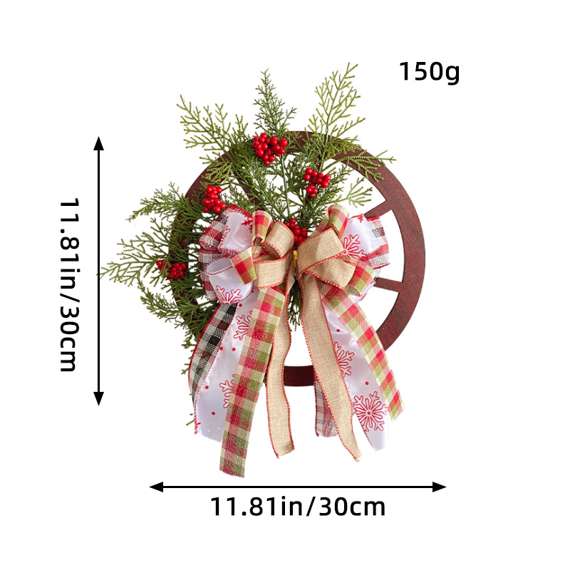Christmas Door Decor: Wooden Wheel Wreath Festival Decorations