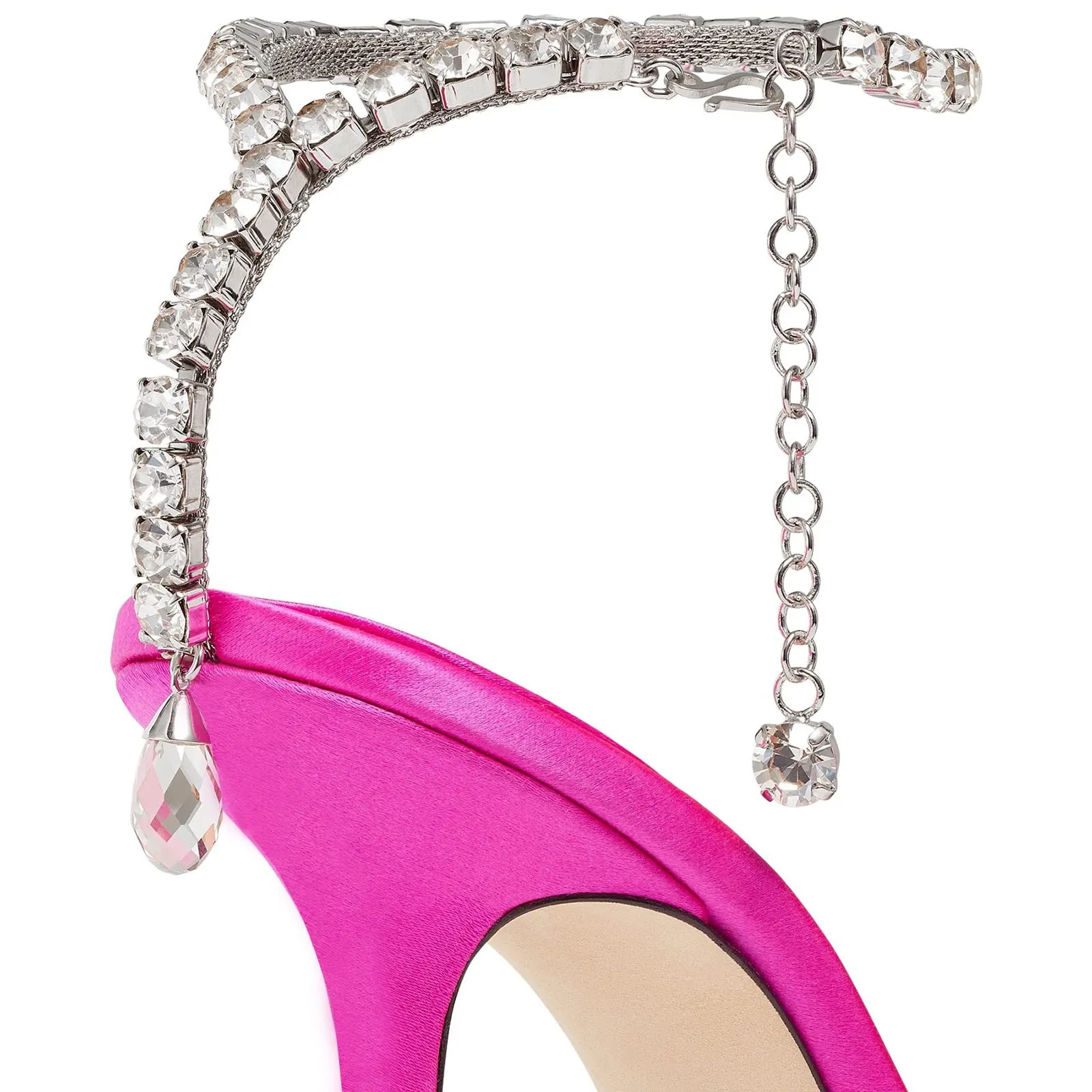 100mm Women's Sandals Crystal Chain Ankle Straps Rhinestones Buckle Heels Stiletto Satin Dress Shoes-vocosishoes