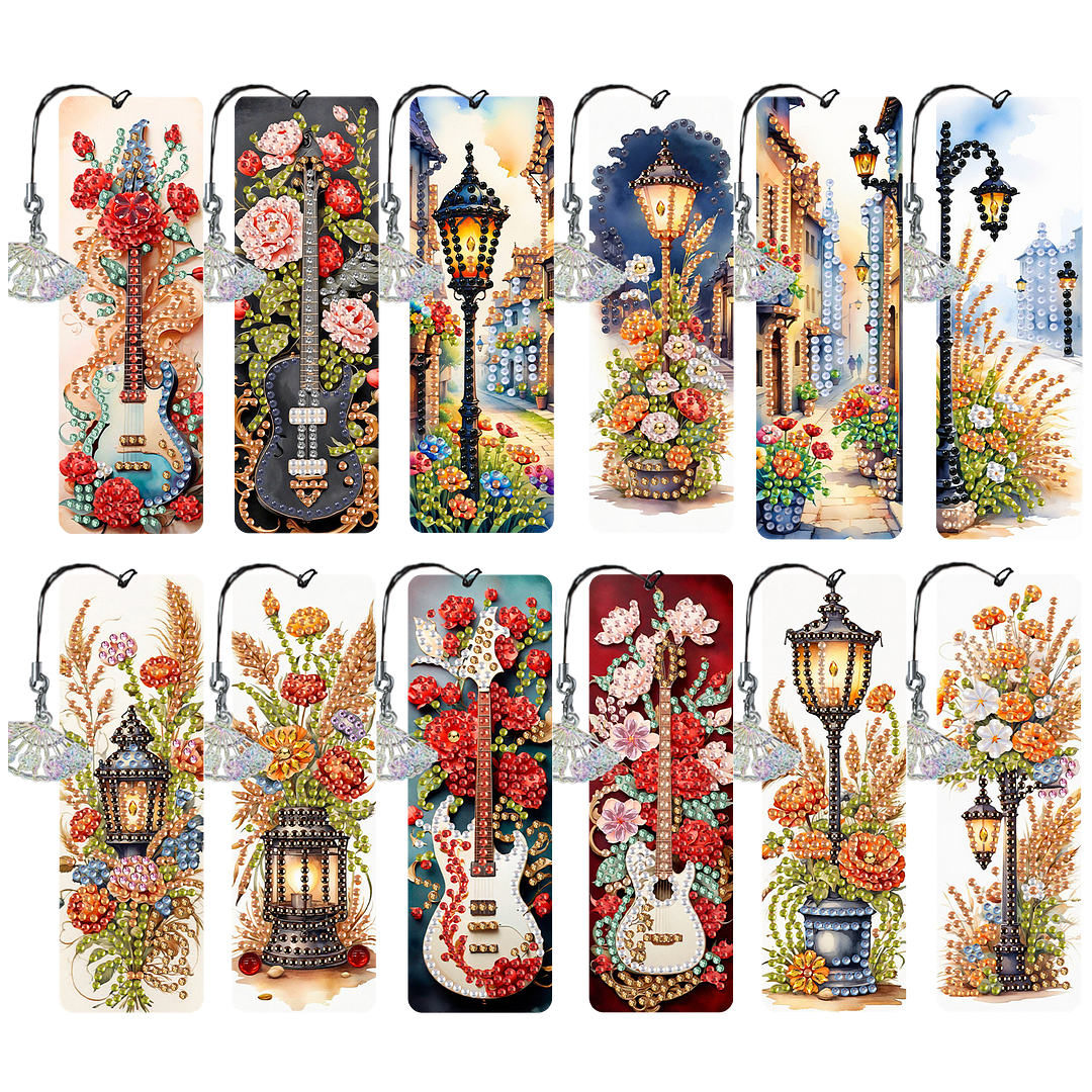 12Pcs Flower Scenery DIY Diamond Painting Bookmarks for Reading Enthusiasts