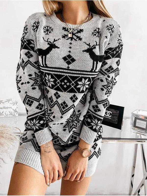 Women's Long Sleeve Scoop Neck Knitted Mini Dress