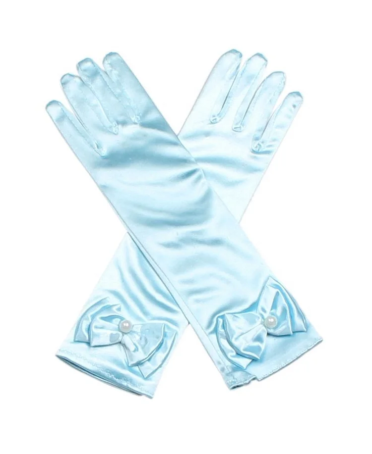 Halloween Accessories Kids Girl Princess Cinderella's Bowknot Gloves Blue-elleschic