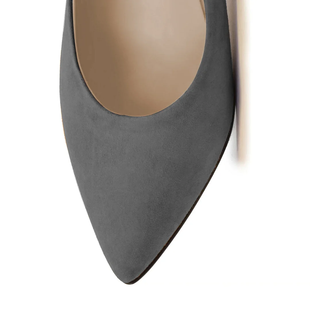 Faux Suede Pointed Elegant Buckle Strap Pencil Heel Pumps in Gray  