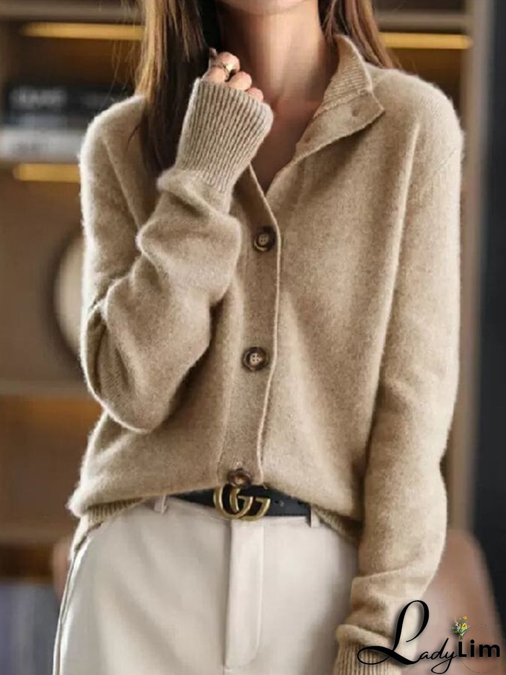 Women's Soft Casual Button Front Standing Collar Knit Sweater Coat