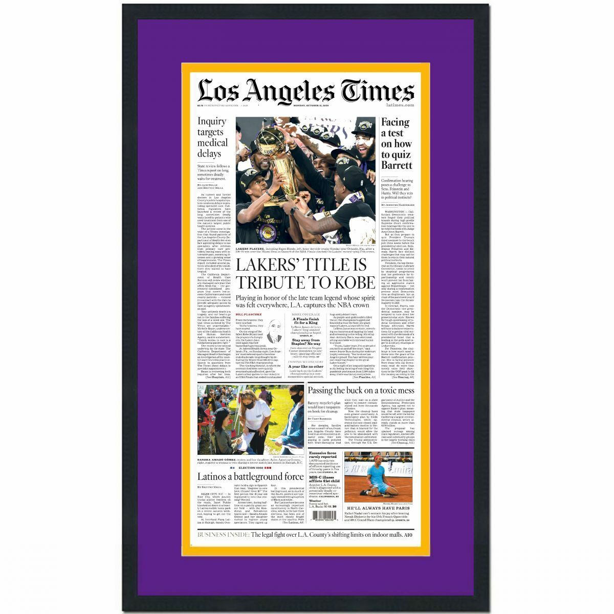 Framed Los Angeles LA Times 2020 Lakers Championship Newspaper Cover 17x27 Photo Poster painting