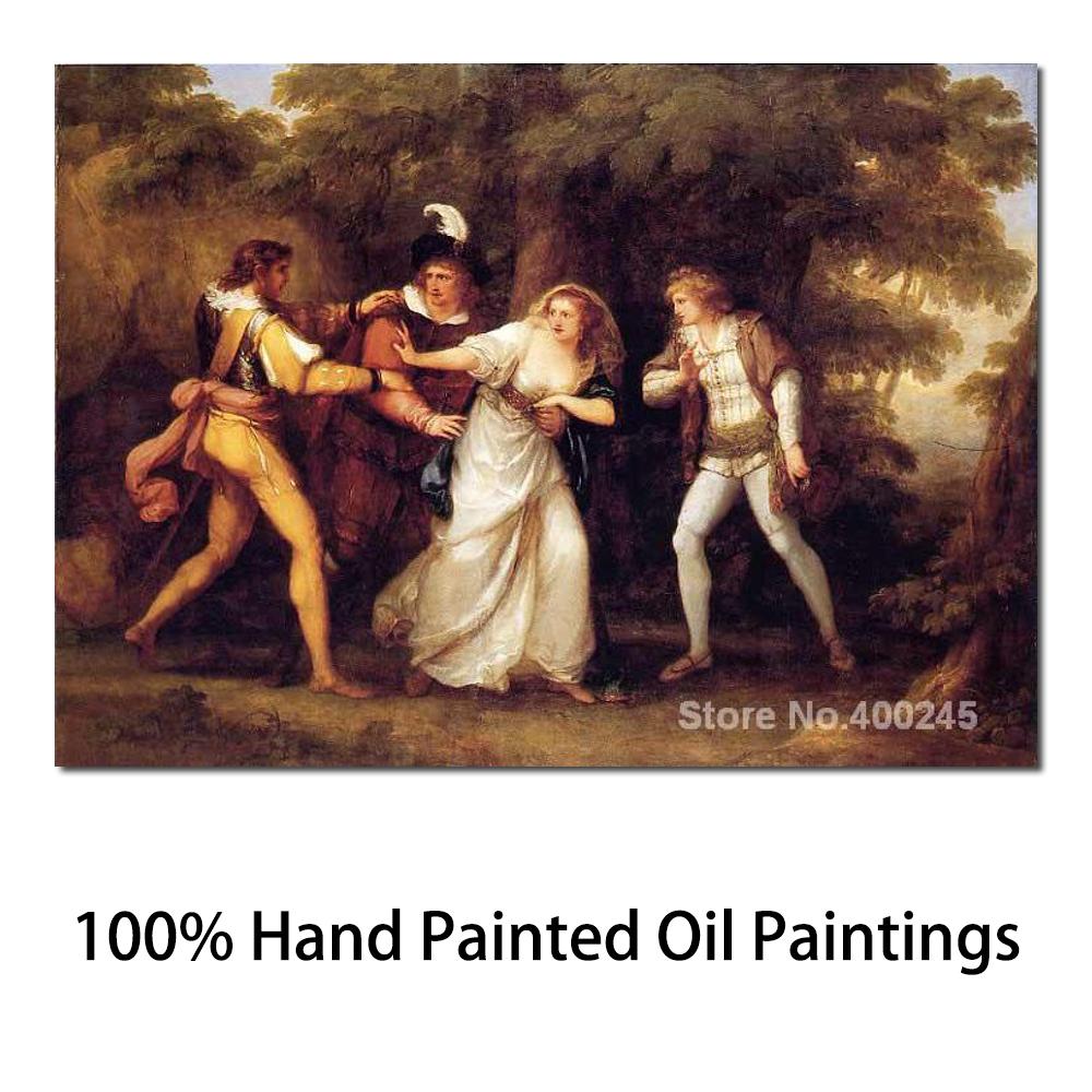 Painting by Angelica Kauffman Valentine Rescues Silvia in The Two Gentlemen of Verona Oil on Canvas Handmade High Quality