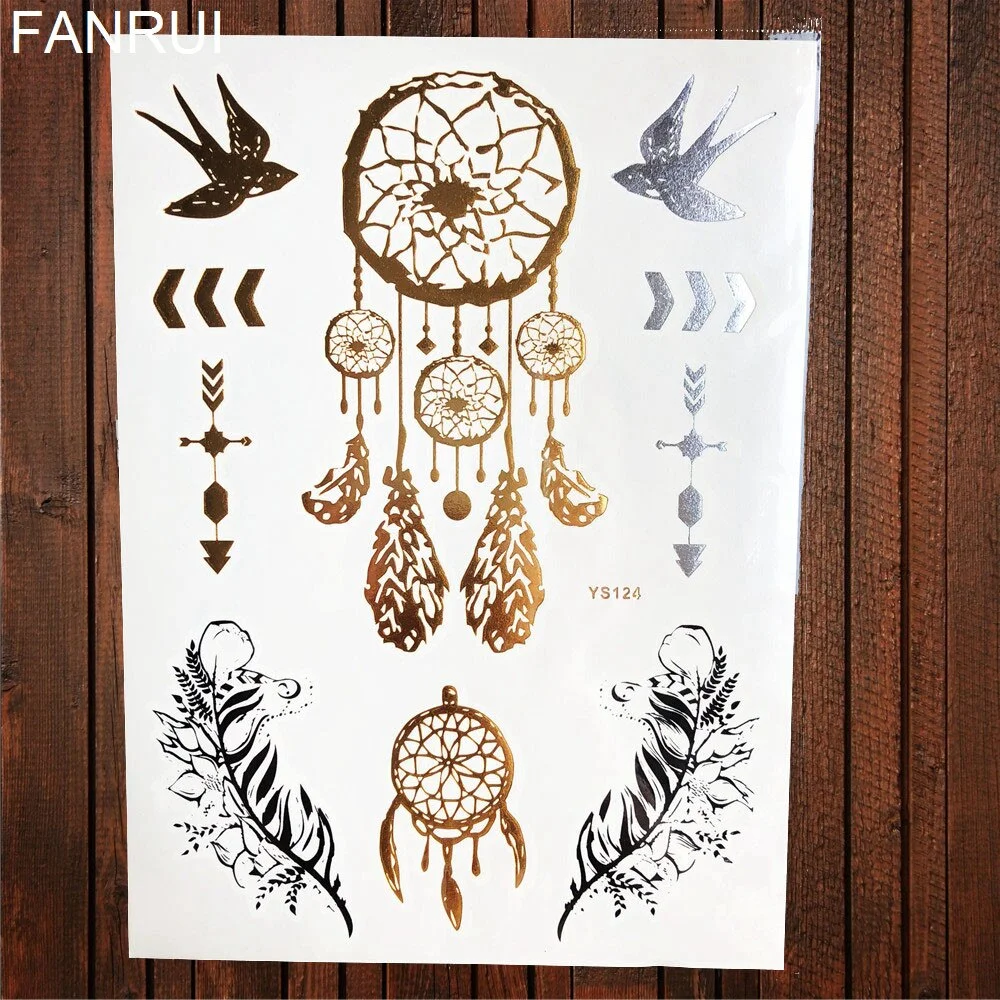 Golden Metallic Bracelet Temporary Tattoo Henna Mandala Flower Girl Tattoo Stickers Indian Chain Women Arm Flash Fake Tatoos Leg