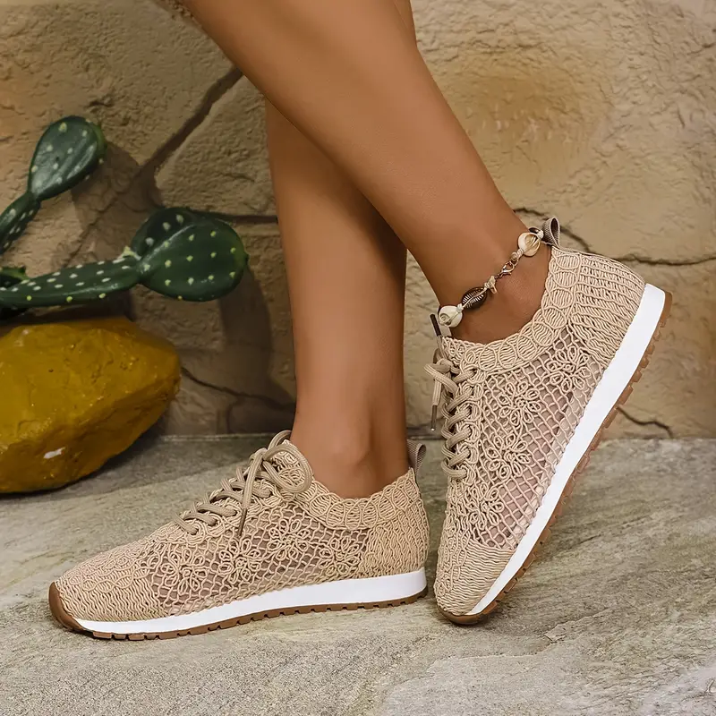 womens summer solid color lace up mesh casual shoes breathable fabric with rubber sole net fabric details 5
