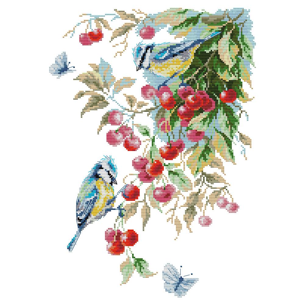 

34*45CM 14CT Stamped Cross Stitch - Bird On Cherry Tree, 501 Original