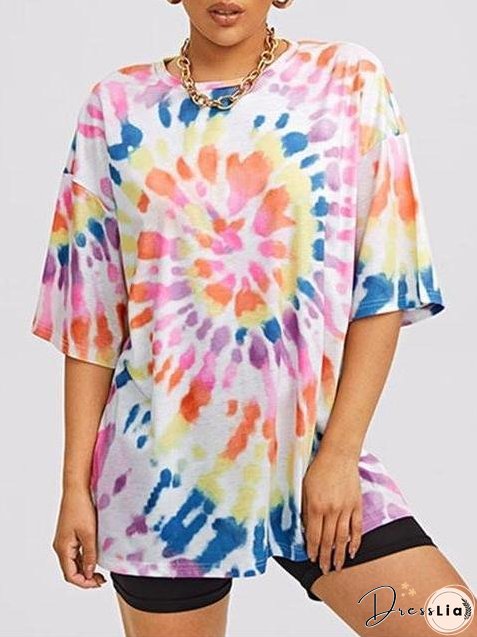 Fashion Street Print Tie-dye Short-sleeved T-shirt for Women