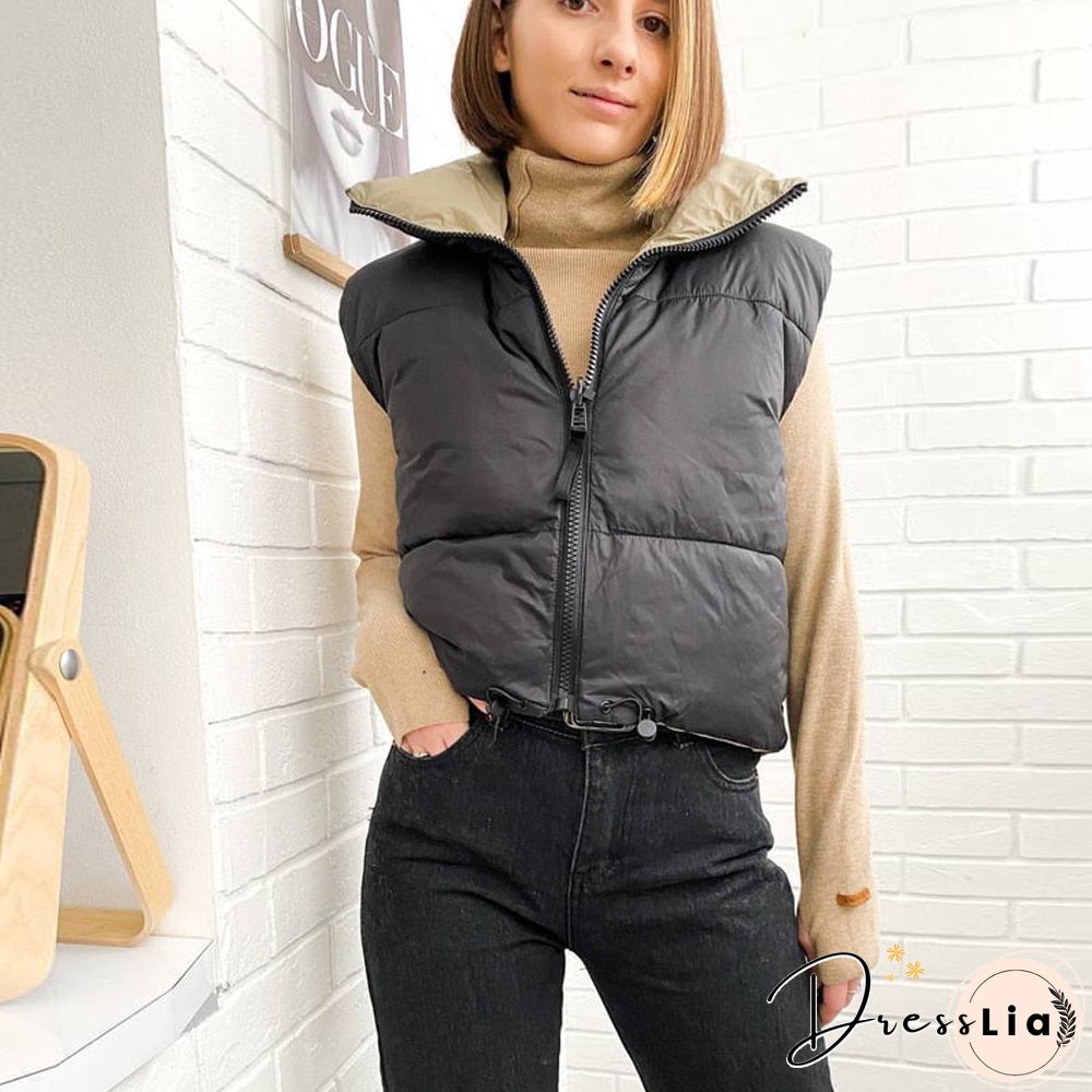 Autumn Winter Women Fashion Double-Sided Jacket Coat Vintage Black Warm Sleeveless Cotton Outwear Female Casual Short Tops