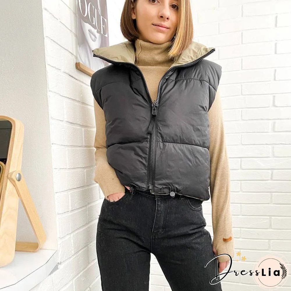 Autumn Winter Women Fashion Double-Sided Jacket Coat Vintage Black Warm Sleeveless Cotton Outwear Female Casual Short Tops
