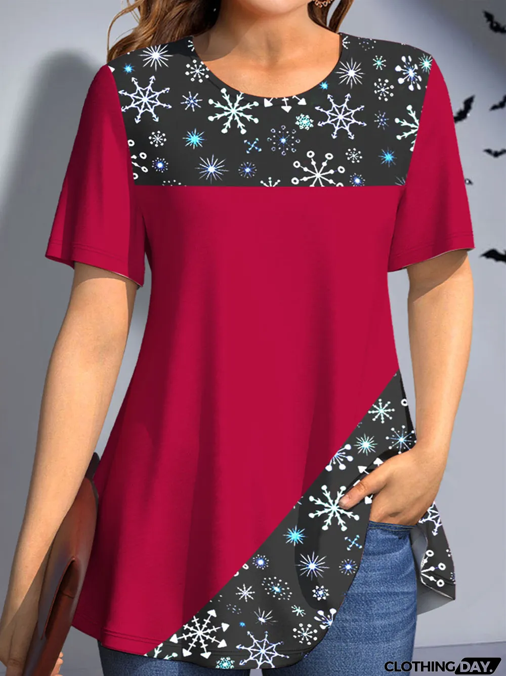 Women's Gradient Graphic Pattern Solid Color Scoop Neck Short Sleeve Top