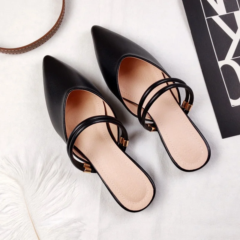 New faux leather women's flats for spring and summer 2021 with pointy designer slippers for fashion trends