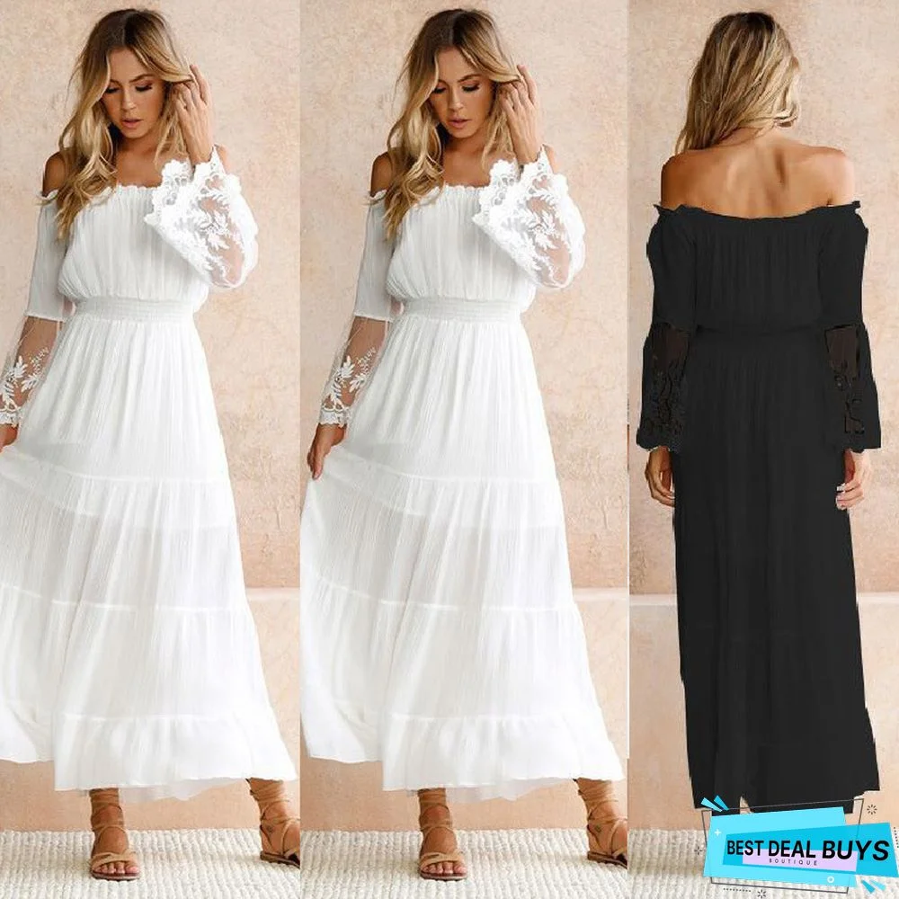 Women's Dress with Straight Neck Lace Teaching Dress White Dresses