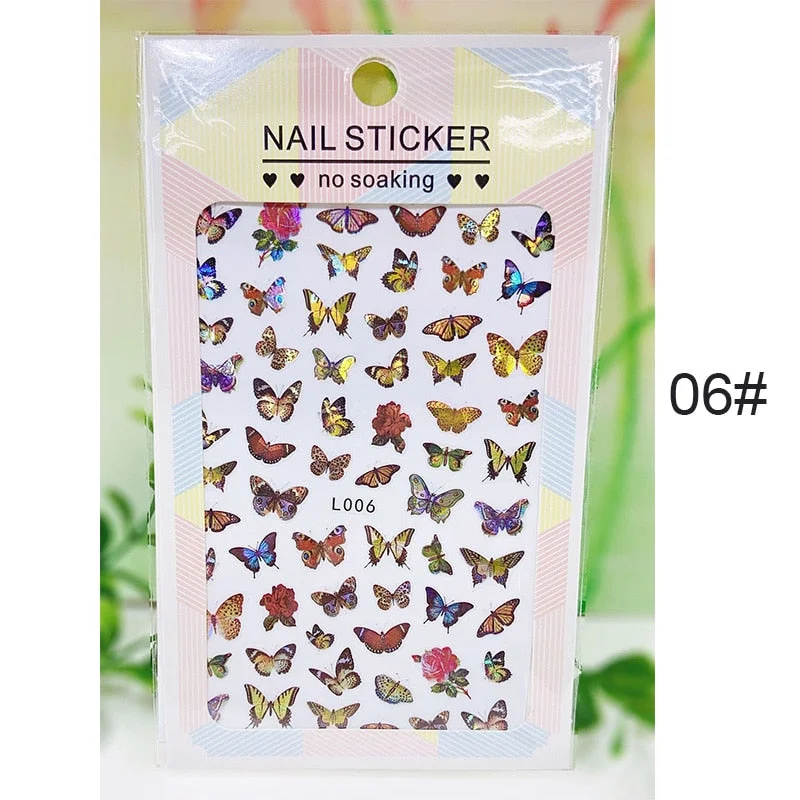 1PC 3D Nail Stickers Spring Flowers Leaves Self-Adhesive Slider Nail Art Decorations Leaf Love Heart Decals Manicure Accessories-Nail Inspo