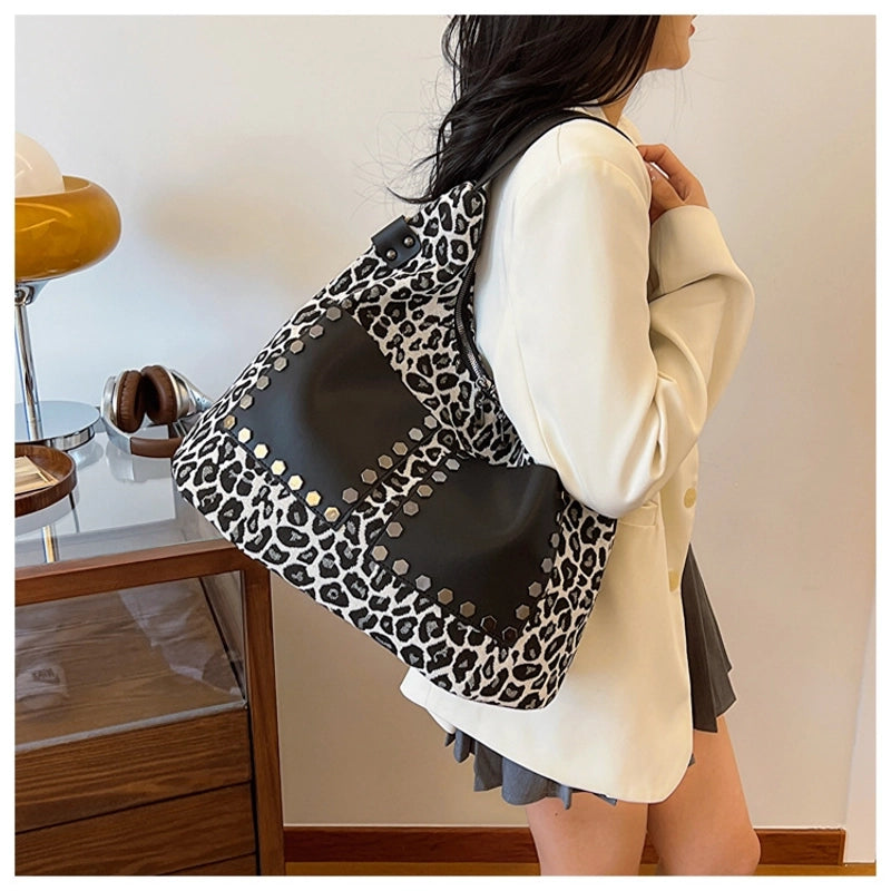 New Arrival Women’s Leopard-Print Shoulder Bag 2024 Autumn New Large Capacity Totes Work Commuter Messenger Bag