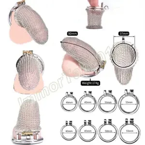 pornhint Pornhint New Men Stainless Steel Mirror Polishing Steel Wire Cage Chastity Device Cage