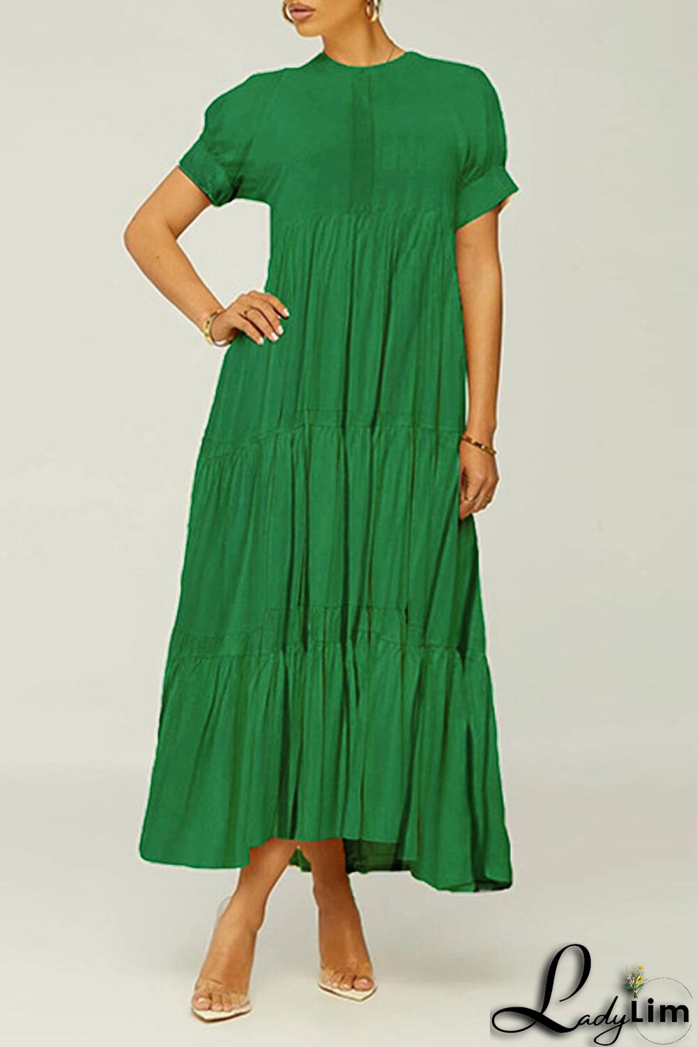 Black Casual Solid Patchwork Fold O Neck A Line Dresses