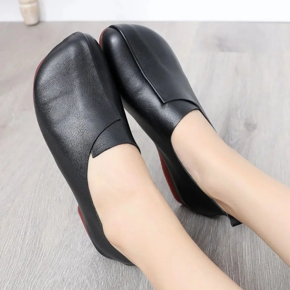 2022 Concise Plain Black Loafers Woman Flats Leather Shoes For Women Spring Ballet Shoes Soft Moccasins Travel Lazy Shoes Brown