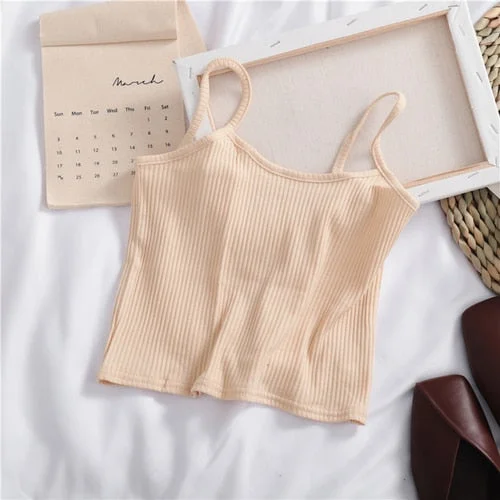 Camisoles Women Sling New Summer Fashion All-match Soft Chic Crop Top Womens Casual Knitting Camis Breathable Slim High Street