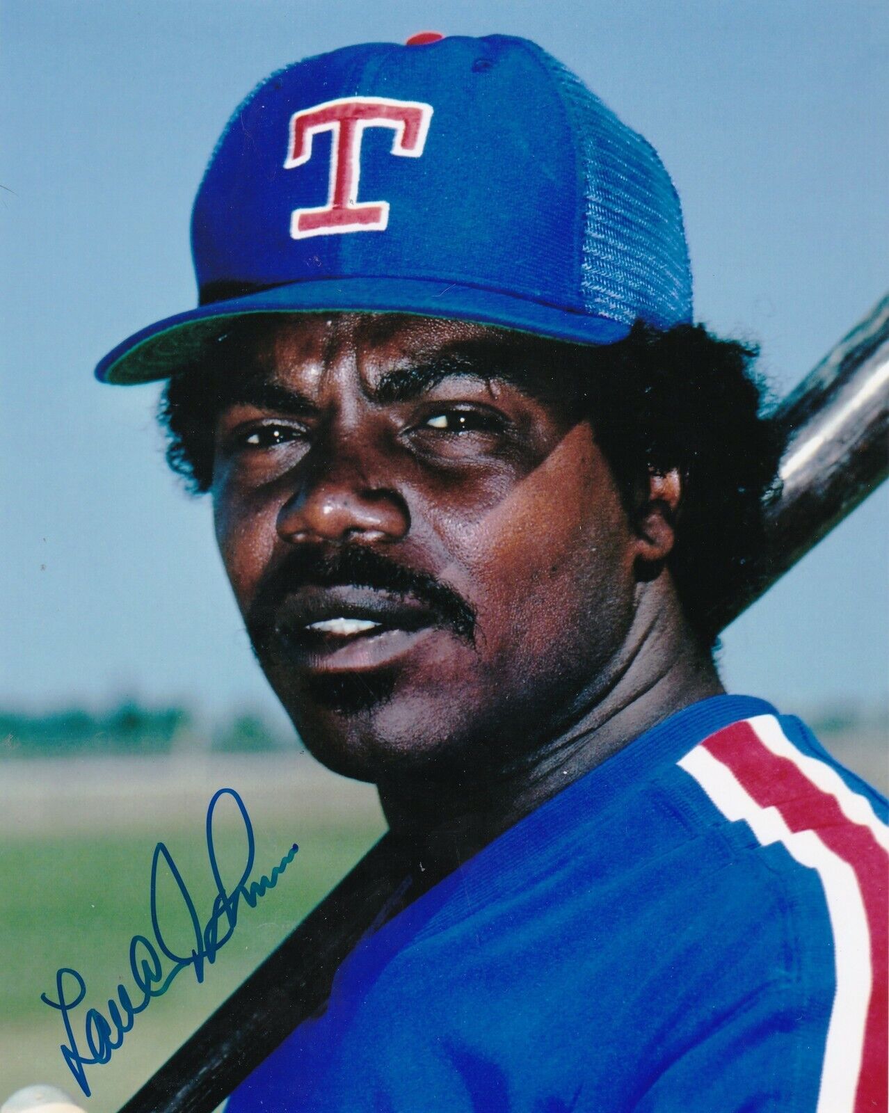 LAMAR JOHNSON TEXAS RANGERS ACTION SIGNED 8x10