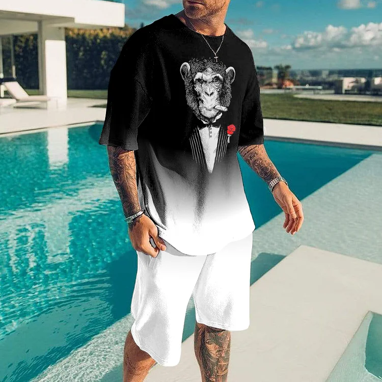 Gorilla Gradient T-Shirt And Shorts Two-Piece Set