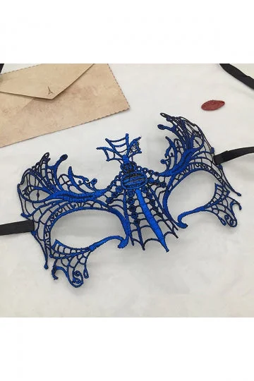 Sexy Spider Lace Half Face Eyes Mask For Lady Halloween Party Blue-elleschic