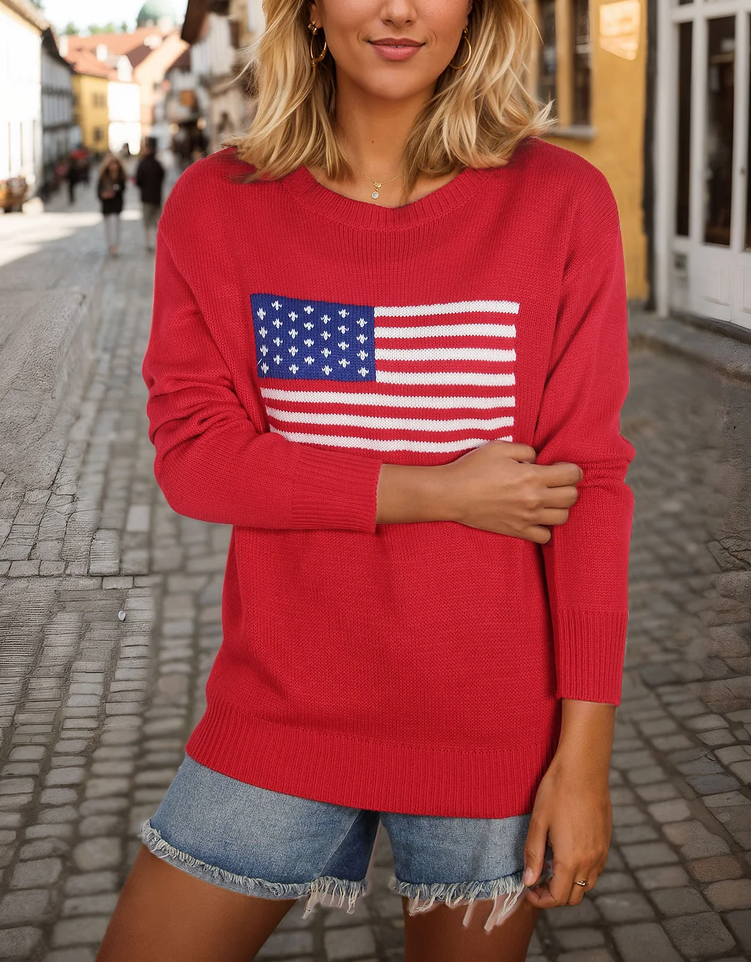 Athvotar Athvotar 2025 New Hot-Selling Flag Easter Independence Day Fashion Sweater Woman