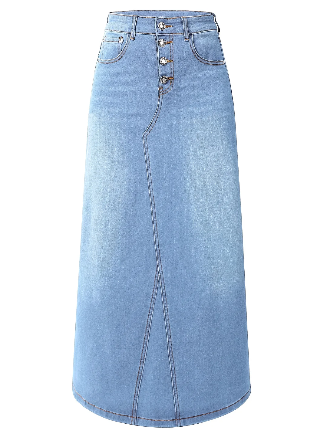 Cugoao Women's High Waisted Vintage Denim Skirt - Stretch A-Line Mid-Length Casual Skirt With Pockets, 80% Cotton, Machine Washable, Blue For Spring Summer Fall | IFYHOME