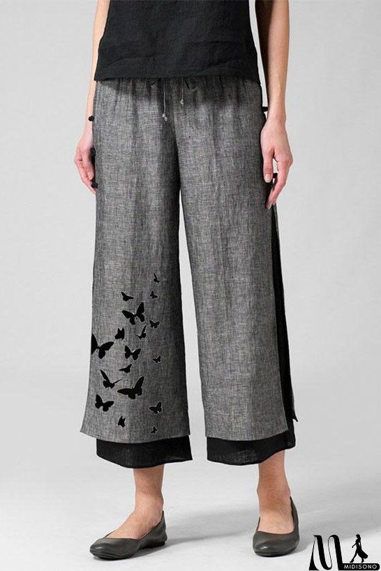 MidiSono - Women's Butterfly Print Summer Plus Size Pants