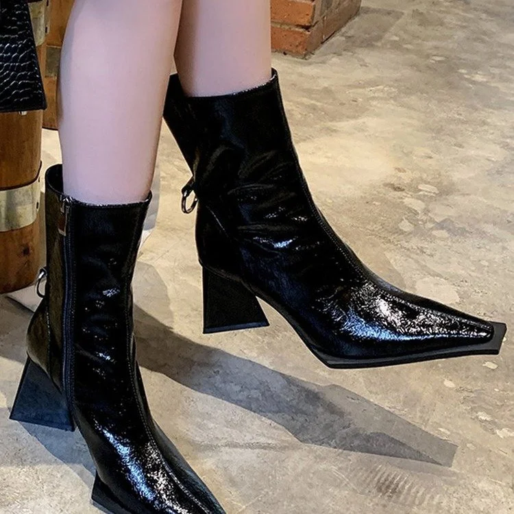 Yyvonne Design 2025 Autumn And Winter New Small Square Head Thick Heel High Heel Boots Martin Boots High Heels High Heels Fashion Boots