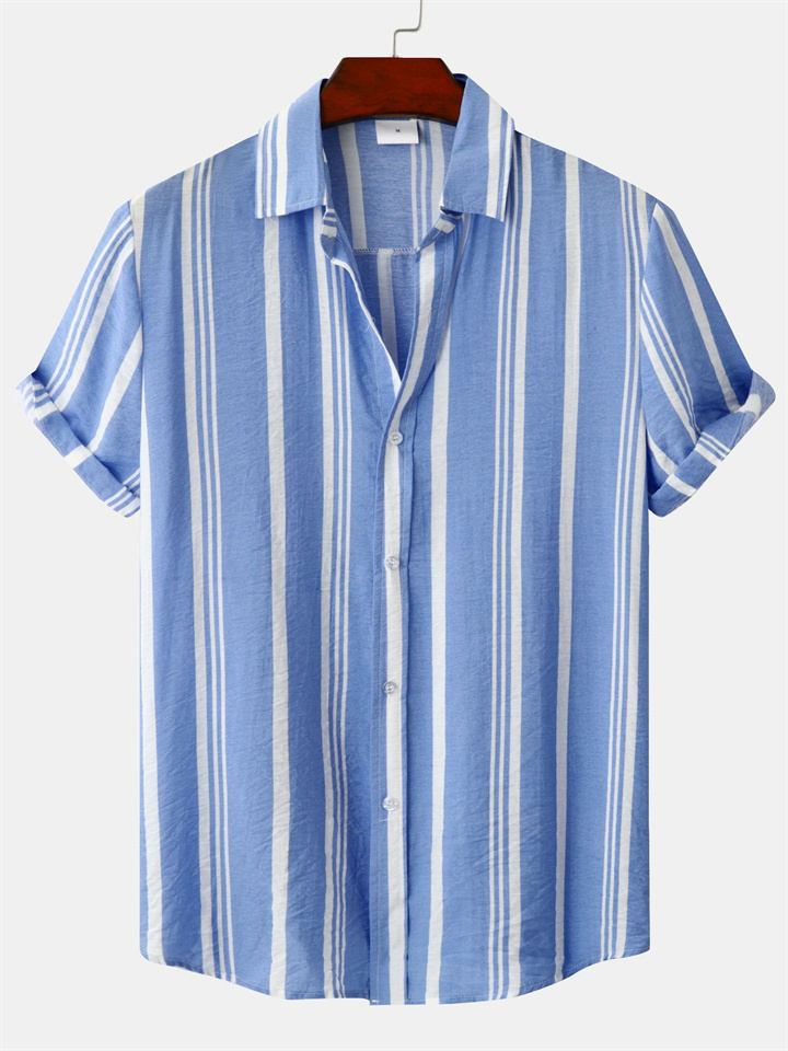 Men's Summer New Men's Casual Shirt Men's Casual Striped Printed Short-sleeved Shirt