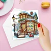 (US Only)6PCS DIY Diamond Art Greeting Cards Christmas Cottage Congratulations Cards