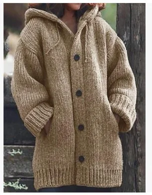 Uveng Uveng Pure Color Loose Autumn And Winter Warm Sweater Jacket Long-Sleeved Knitted Long Hoodie Number Women's Clothing