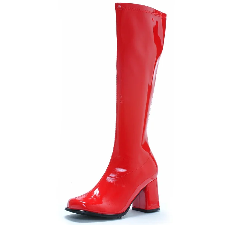 Red Patent Leather Wonder Woman Mid-calf Chunky Heel Boots Vdcoo