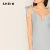 SHEIN Knotted Strap Deep V Neck Ruffle Hem Backless Sexy Midi Dress Women Sleeveless Summer Glamorous Zip Back Party Dresses