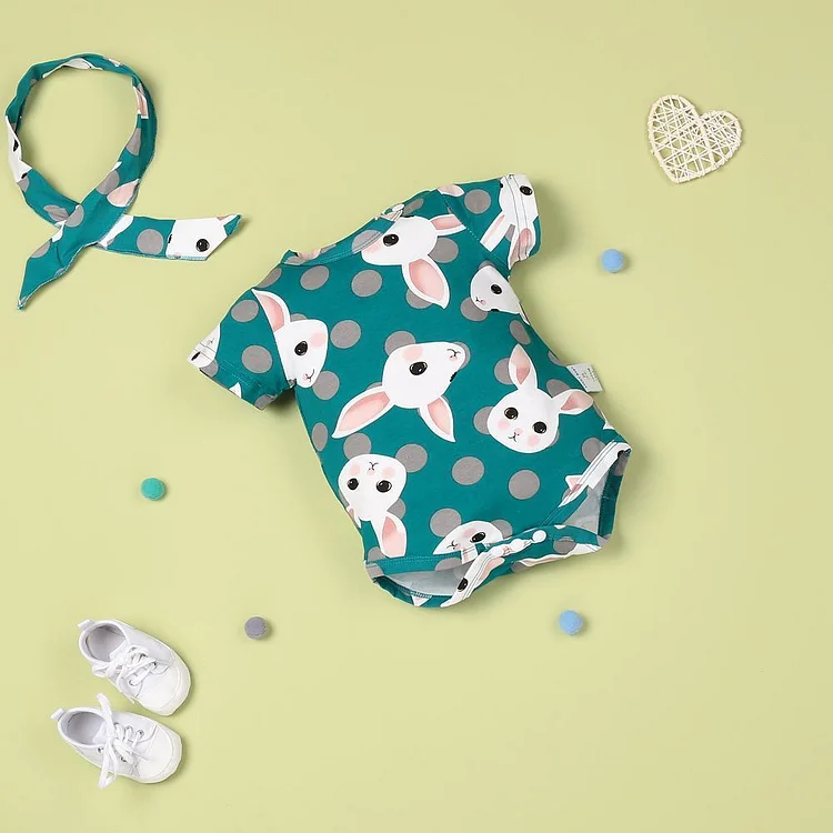  Summer cool green cartoon rabbit jumpsuit for 22'' reborn baby doll girl - RSDP-Rebornbabypuppen-Rebornbabypuppen.de