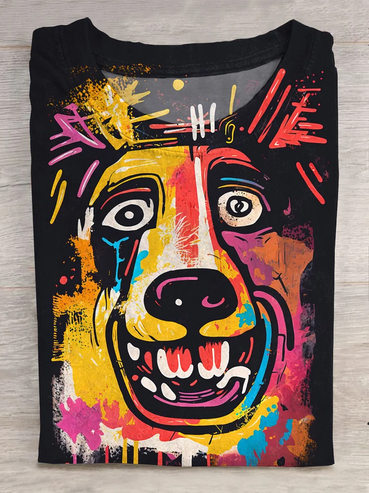 Teecade Teecade  Cute Funny Dog Art Print Casual T-shirt