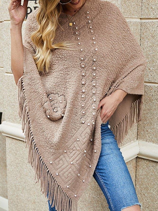 Shawls Vintage Fringed Pearl Plain Shawl Shawl Cloak Sweater Women Beaded Tassel Sweater