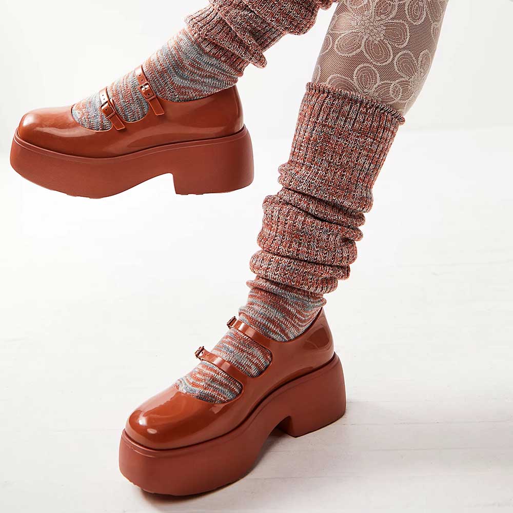 Orange Square Toe Chunky Heel Buckled Platform Mary Jane Pumps Nicepairs