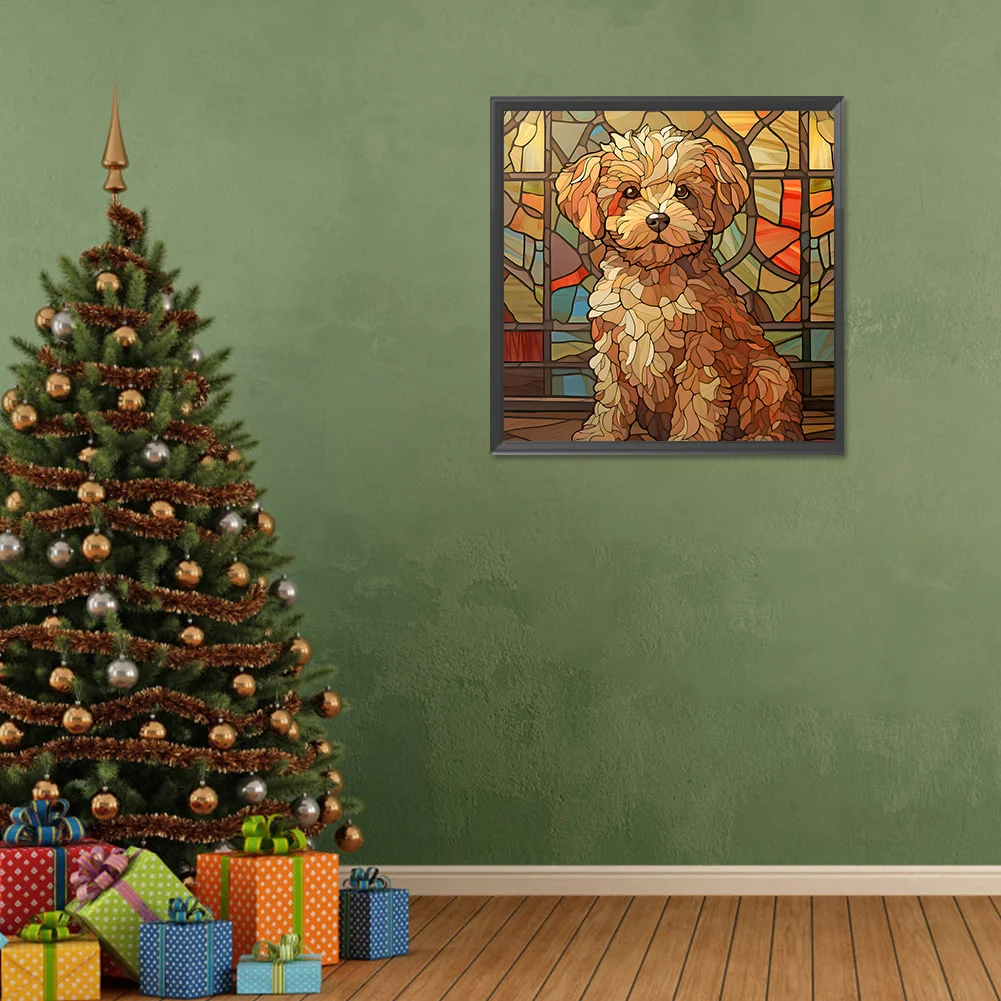 Diamond Painting - Full Round Drill - Stained Glass Puppy(Canvas|30*30cm)
