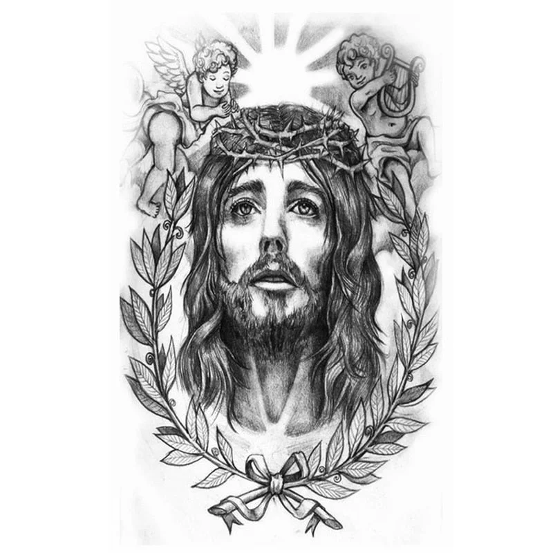 2pcs Prayer Holy Jesus Christ Temporary Tattoo Body Art Sleeve Arm Flash Tattoo Stickers Fake Tattoo Waterproof Henna Tatto